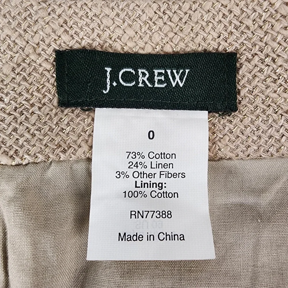 J.Crew Womens‎ Tan Linen Blend Metallic Gold Mini Skirt Size 0 Beige 16576 SU 09